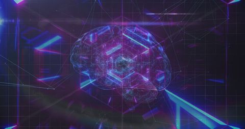 Futuristic Brain Symbol with Network Tech Background