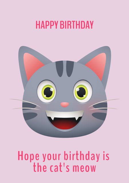 This bright and lively template is perfect for sending birthday wishes. Featuring a cheerful cartoon cat with a big smile, it captures the joy and excitement of a special day. Ideal for printing birthday cards, sending virtual birthday wishes, and creating themed party invitations.