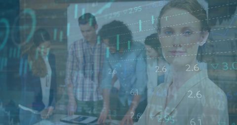 Confident Businesswoman Amidst Digital Financial Data