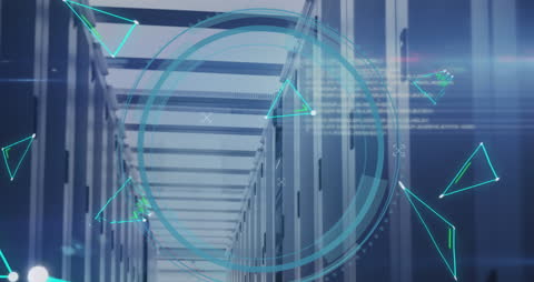 Futuristic Cyber Security Animation on Server Room Background