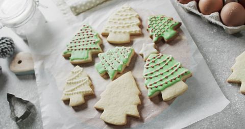 Festive Christmas Tree Cookies with Decorative Icing - Download Free Stock Images Pikwizard.com
