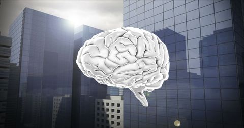 Digital Brain Emerging Above Urban Cityscape - Download Free Stock Images Pikwizard.com