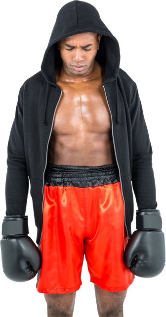 Transparent Athletic Boxer in Red Shorts with Hoodie - Download Free Stock Videos Pikwizard.com