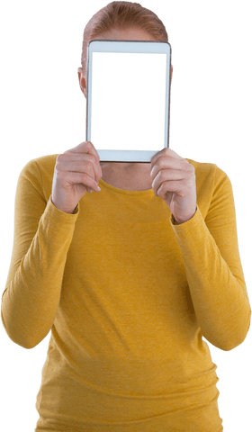 businesswoman holding transparent tablet in front of face - Download Free Stock Videos Pikwizard.com