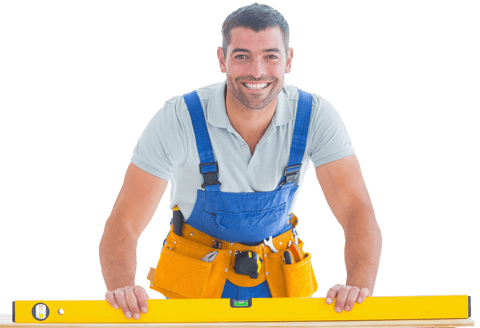 smiling worker holding level tool on transparent background - Download Free Stock Videos Pikwizard.com
