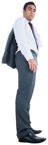 Confident Biracial Businessman Holding Suit Jacket Transparent Background