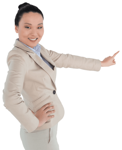 Confident Asian Businesswoman Presenting on Transparent Background