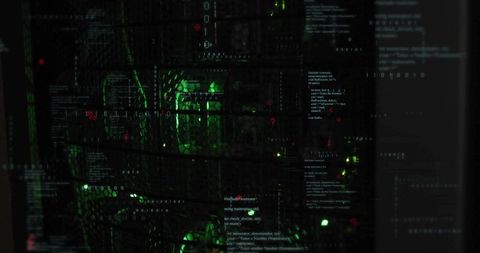 Futuristic Server Infrastructure with Floating Code Overlays