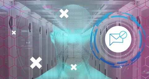 Digital Data Processing with Envelope Icon over Server Room - Download Free Stock Images Pikwizard.com