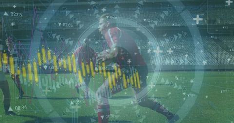 Advanced Analytics Overlay on Rugby Match in Stadium