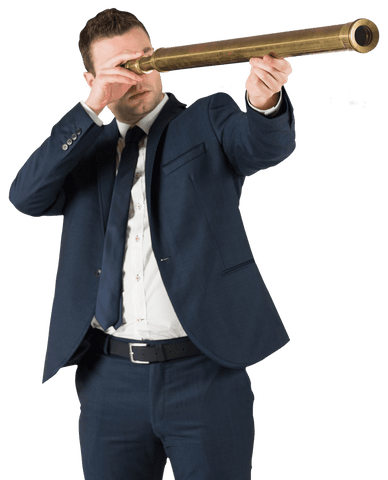businessman in suit looking through antique brass telescope transparent - Download Free Stock Videos Pikwizard.com