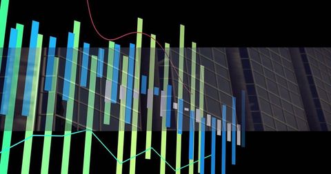 Futuristic Financial Chart Overlay on Corporate Grid Background