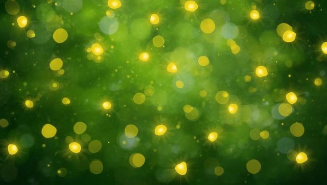 Vibrant Green Bokeh Background with Glowing Yellow Lights
