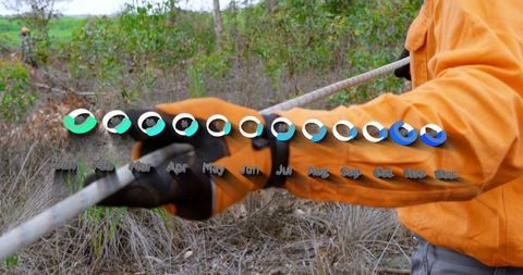 Lumberjack with digital interface showcasing data analytics