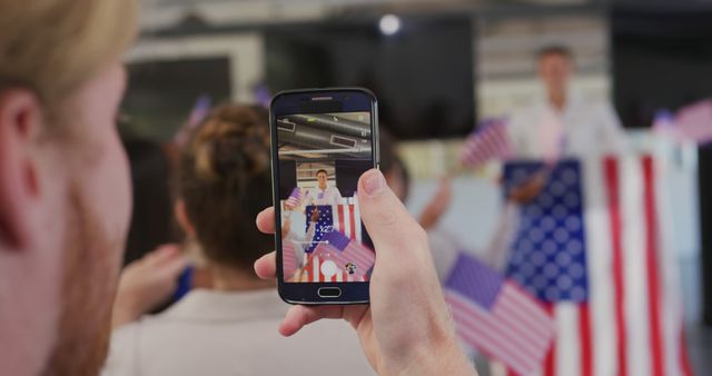 Person Taking Photo at Political Rally with American Flags - Download Free Stock Images Pikwizard.com