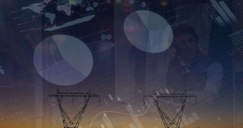 Financial Data and Electricity Poles Merging at Sunset - Download Free Stock Images Pikwizard.com