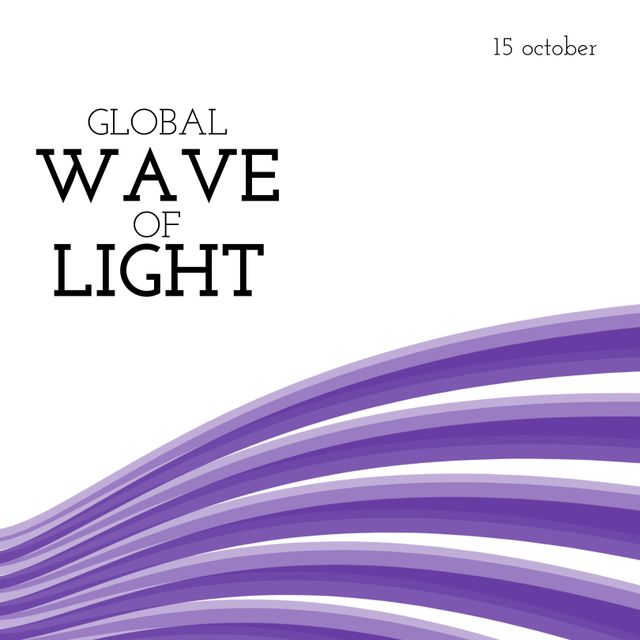 Illustration of 15 october and global wave of light text with purple scribbles over white background. Copy space, vector, pregnancy, infant loss, miscarriage, healthcare, awareness and prevention.