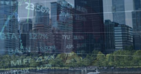 Financial Graphs Over Urban Cityscape Background