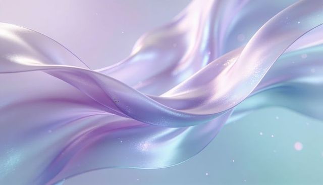 Iridescent pastel fabric waves with pearlescent shimmer and glitter bokeh