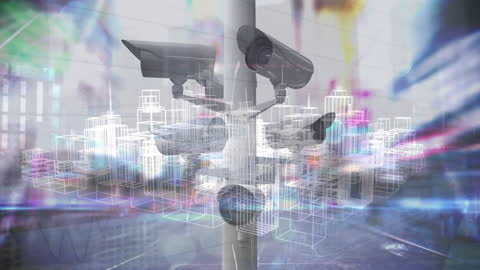 Surveillance Cameras Seamlessly Integrating into Digital Cityscape