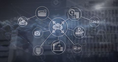 Abstract Network of Digital Icons in Urban Setting - Download Free Stock Images Pikwizard.com