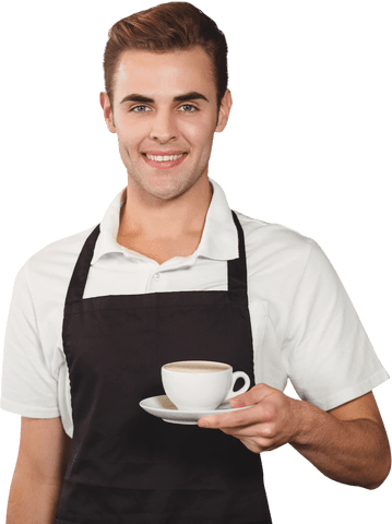 Smiling Young Barista Holding Coffee Cup with Transparent Background - Download Free Stock Videos Pikwizard.com