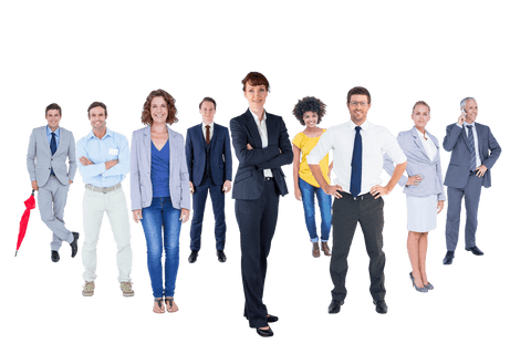 Diverse business team on transparent background celebrating success