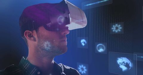 Man Engaging in Virtual Reality with Global Technology - Download Free Stock Images Pikwizard.com