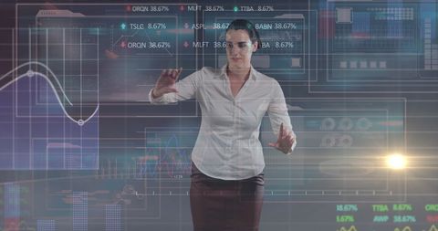 Businesswoman Analyzing Data on Touchscreen Interface - Download Free Stock Images Pikwizard.com