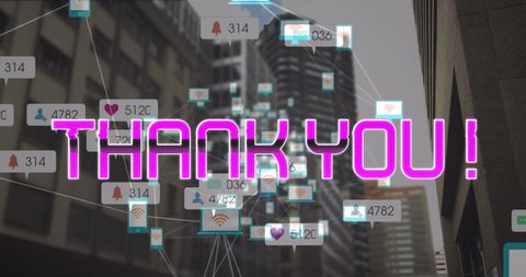 Bright Thank You Message Over Digital Social Network Cityscape - Download Free Stock Images Pikwizard.com