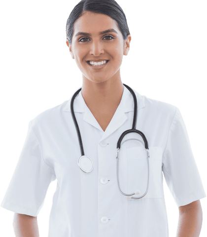 Transparent Confident Female Doctor with Stethoscope Smiling