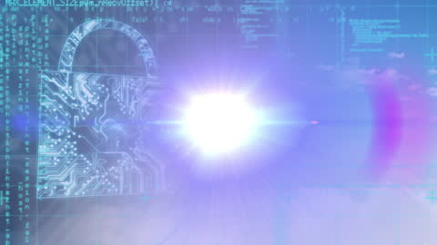Futuristic Digital Lock Animation Over Data Processing