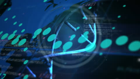 Digital Technology Concept with DNA Strand and World Map