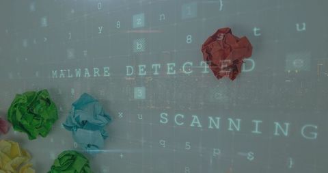 Cybersecurity concept with malware alert and digital interface