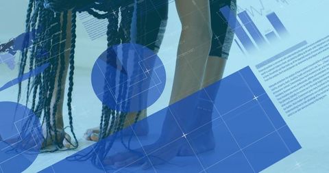 Woman Stretching on Yoga Mat with Digital Technology Overlay