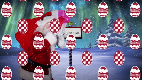 Santa Claus at North Pole with Floating Eggs Animation
