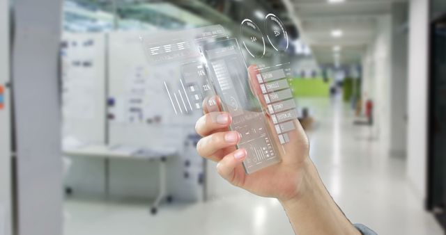 Person Using Futuristic Transparent Digital Interface in Office - Download Free Stock Images Pikwizard.com