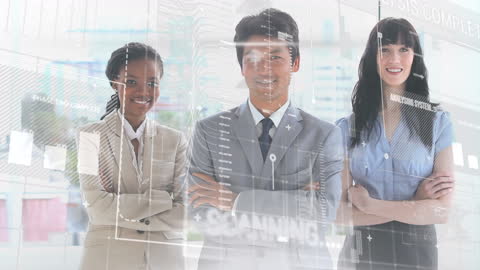 Diverse Business Team with Digital Interface Overlay