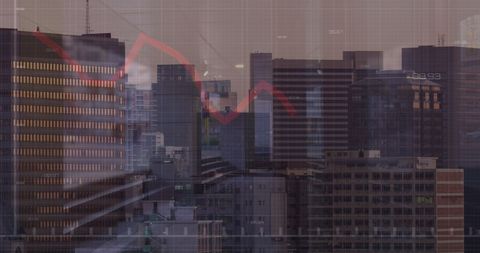 Financial Data Overlay on Cityscape at Sunset - Download Free Stock Images Pikwizard.com