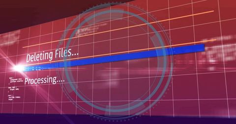 Deleting Files Progress HUD with Blue Progress Bar, Futuristic Holographic Grid UI Display