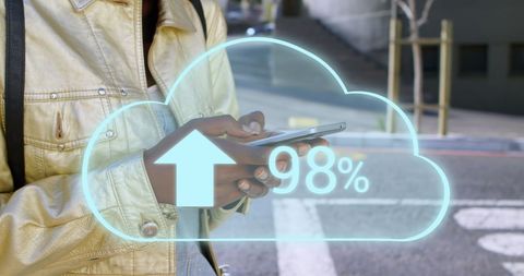 Woman Syncing Data with Cloud Technology on Smartphone Outdoors - Download Free Stock Images Pikwizard.com