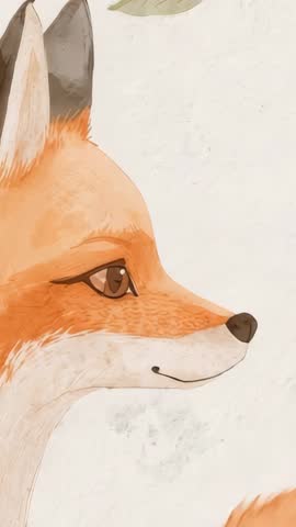 Looping Watercolor Fox Head Facing Right Vertical Video for Nursery Decor and Social Reels