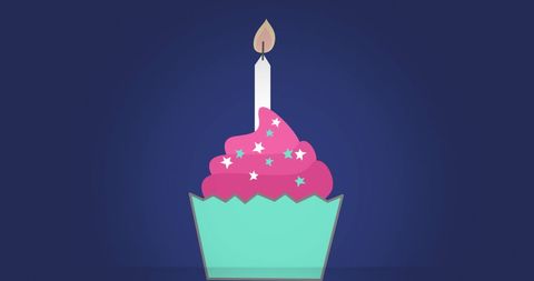 Colorful Cupcake with Candle on Blue Background