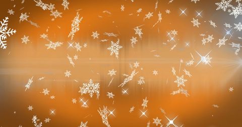 Floating Snowflakes Over Vibrant Orange Winter Backdrop