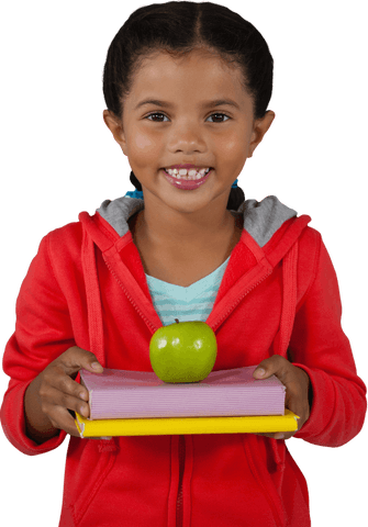 girl smiling with transparent books and fresh green apple - Download Free Stock Videos Pikwizard.com