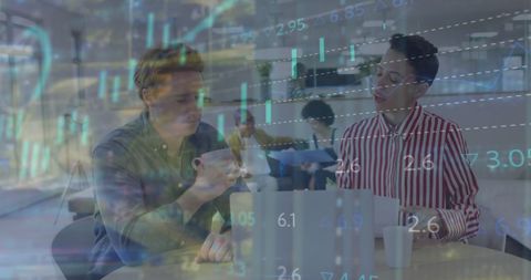 Financial data analytics with multiracial office team