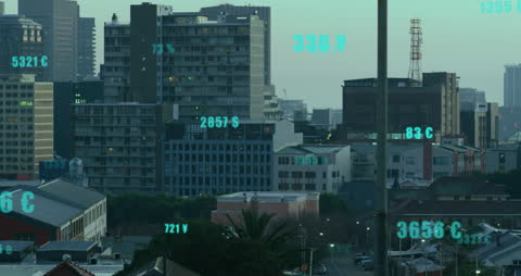 Currency Symbols and Rates Overlay on City Skyline