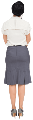 Back view of hispanic businesswoman in professional attire, transparent background