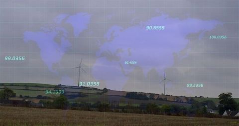 Global Network Interface with Scenic Wind Farm Background