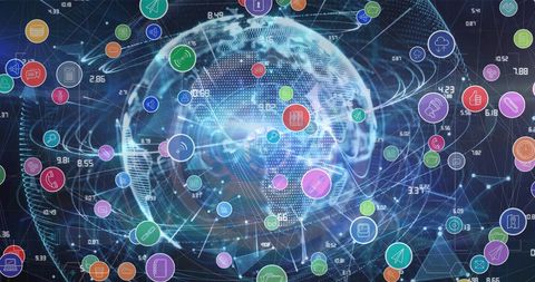 Futuristic Digital Icons Floating Above Glowing Global Network - Download Free Stock Images Pikwizard.com